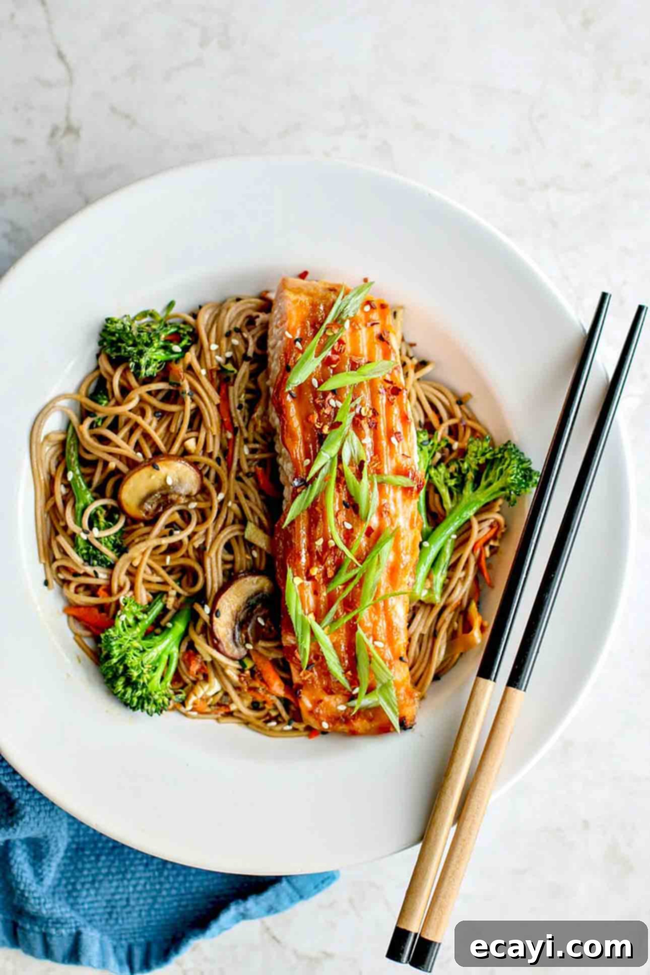 Sweet-Savory Miso Glazed Salmon with Nutty Sesame Soba 1 featured 10391