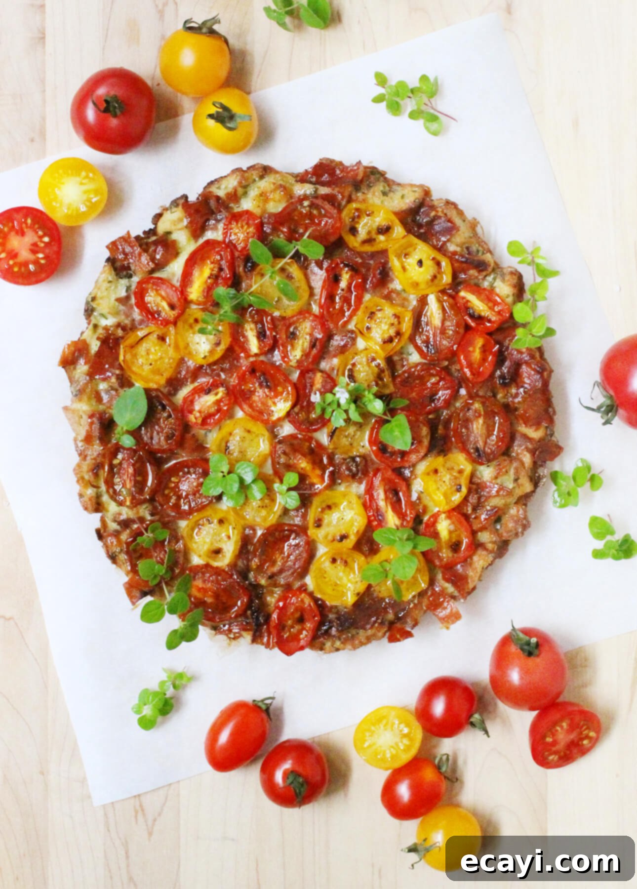 Golden Bread Frittata with Burst Cherry Tomatoes and Crispy Prosciutto 1 featured 10858
