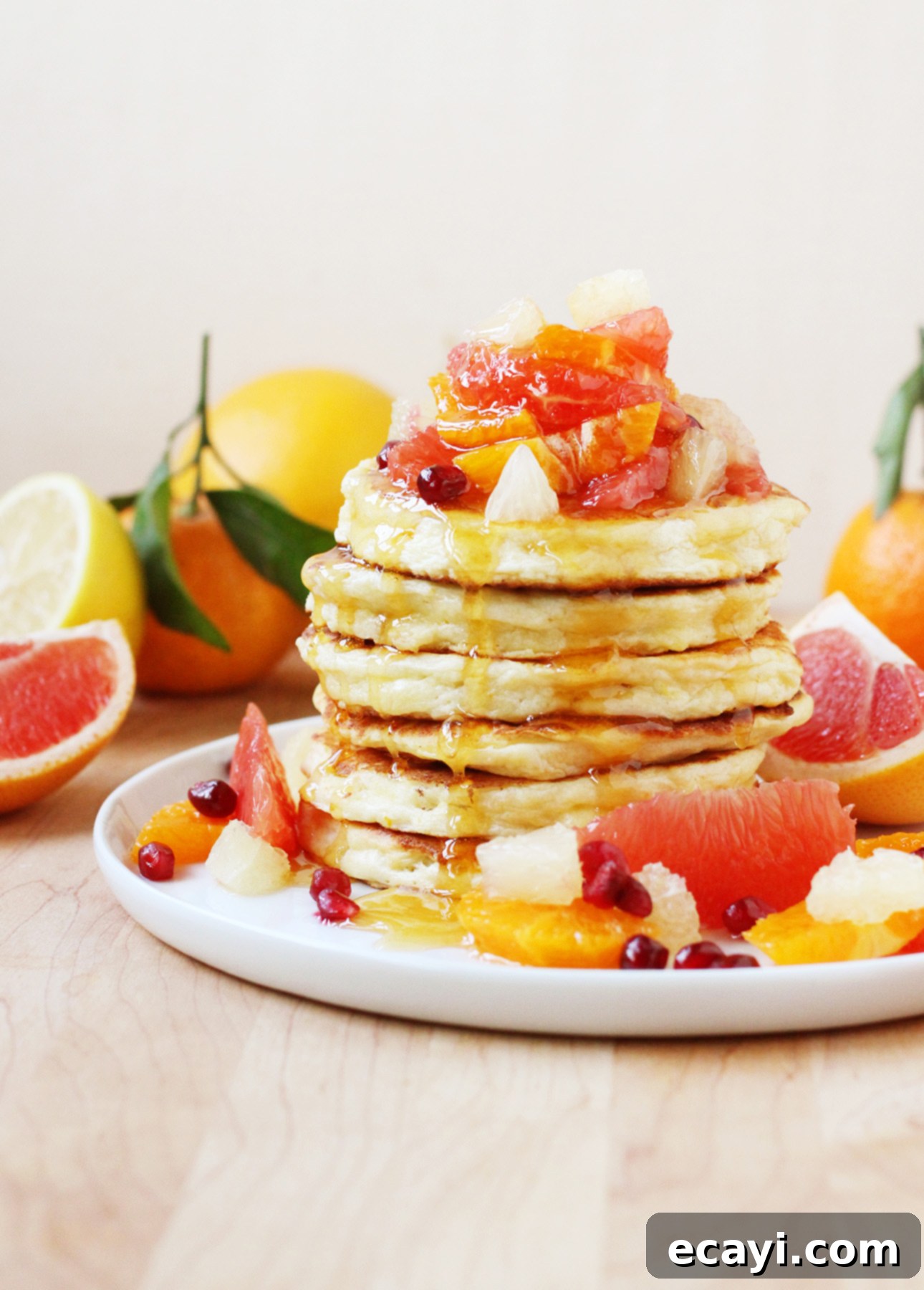 Zesty Ricotta Pancakes with Golden Citrus Drizzle 1 featured 11258