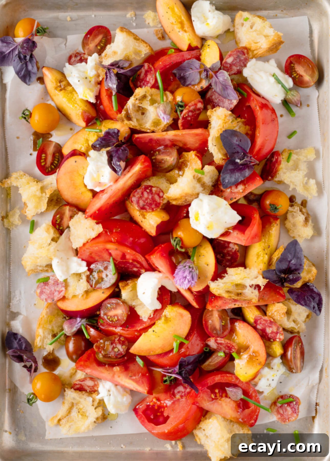 Golden Peach and Ruby Tomato Panzanella 1 featured 12935
