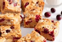 Cranberry Jewel Blondies with White Chocolate & Hazelnut