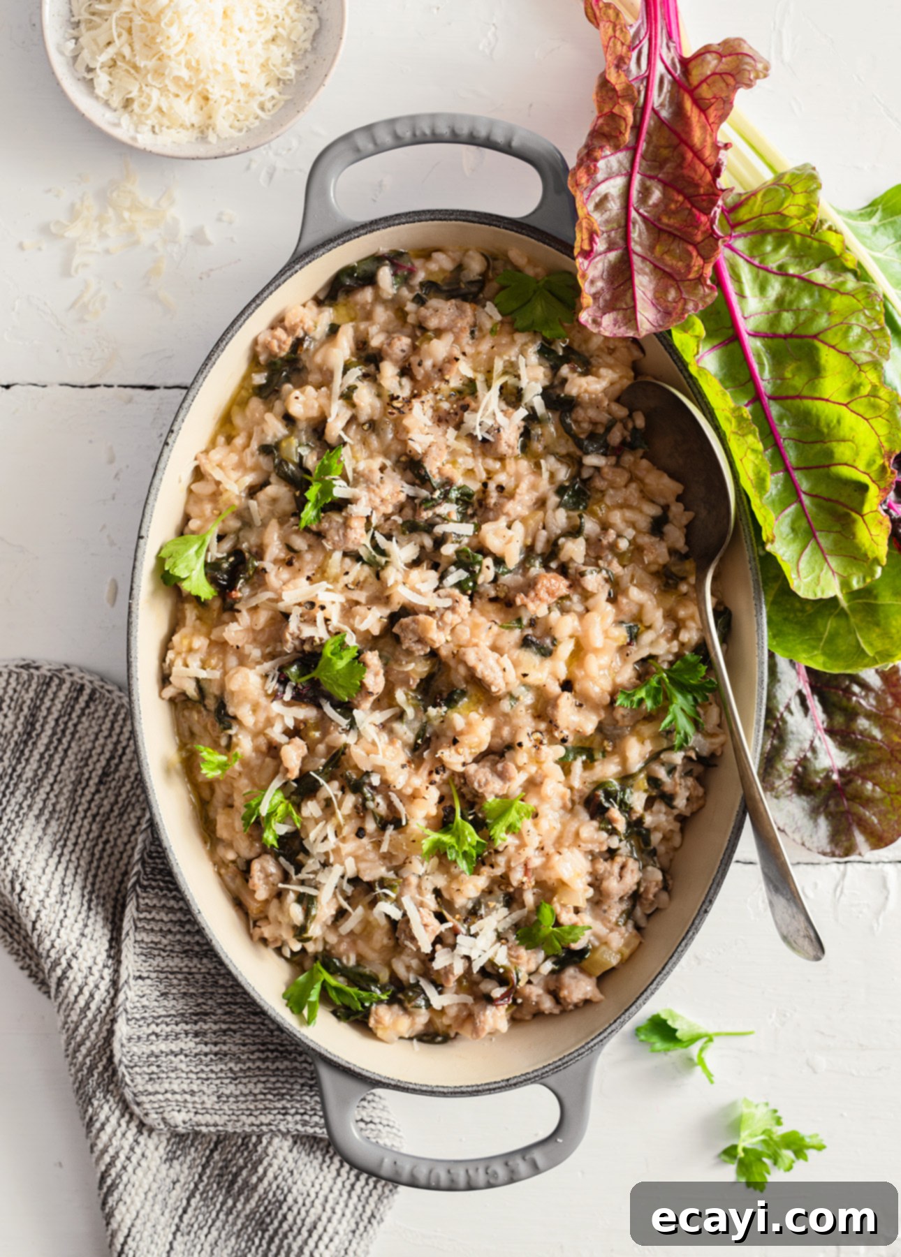 Hearty Swiss Chard and Sausage Risotto 1 featured 7774