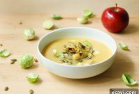 Autumn Glow Miso Squash Soup with Caramelized Sprouts and Crisp Apple