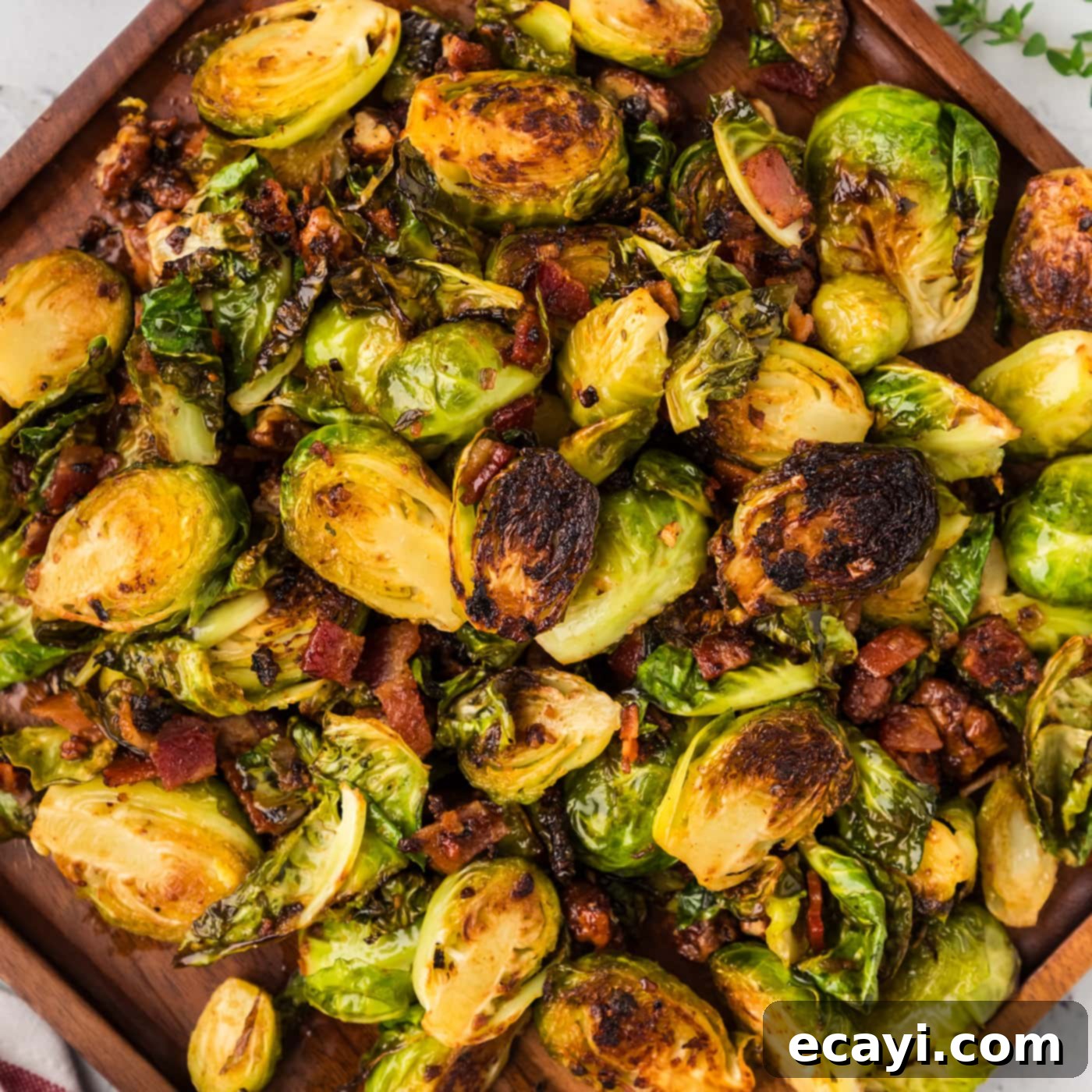 Roasted Brussels Sprouts with Crispy Bacon and Glazed Pecans 1 featured 92688