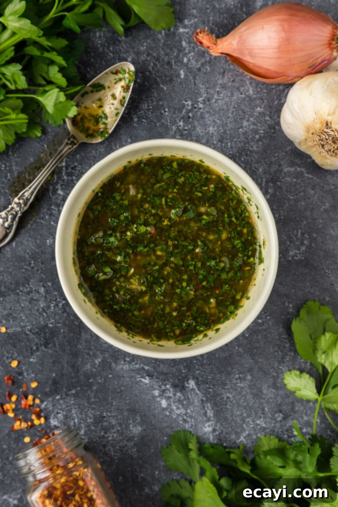Chimichurri Sauce 2 Bowl of vibrant green chimichurri sauce, freshly made