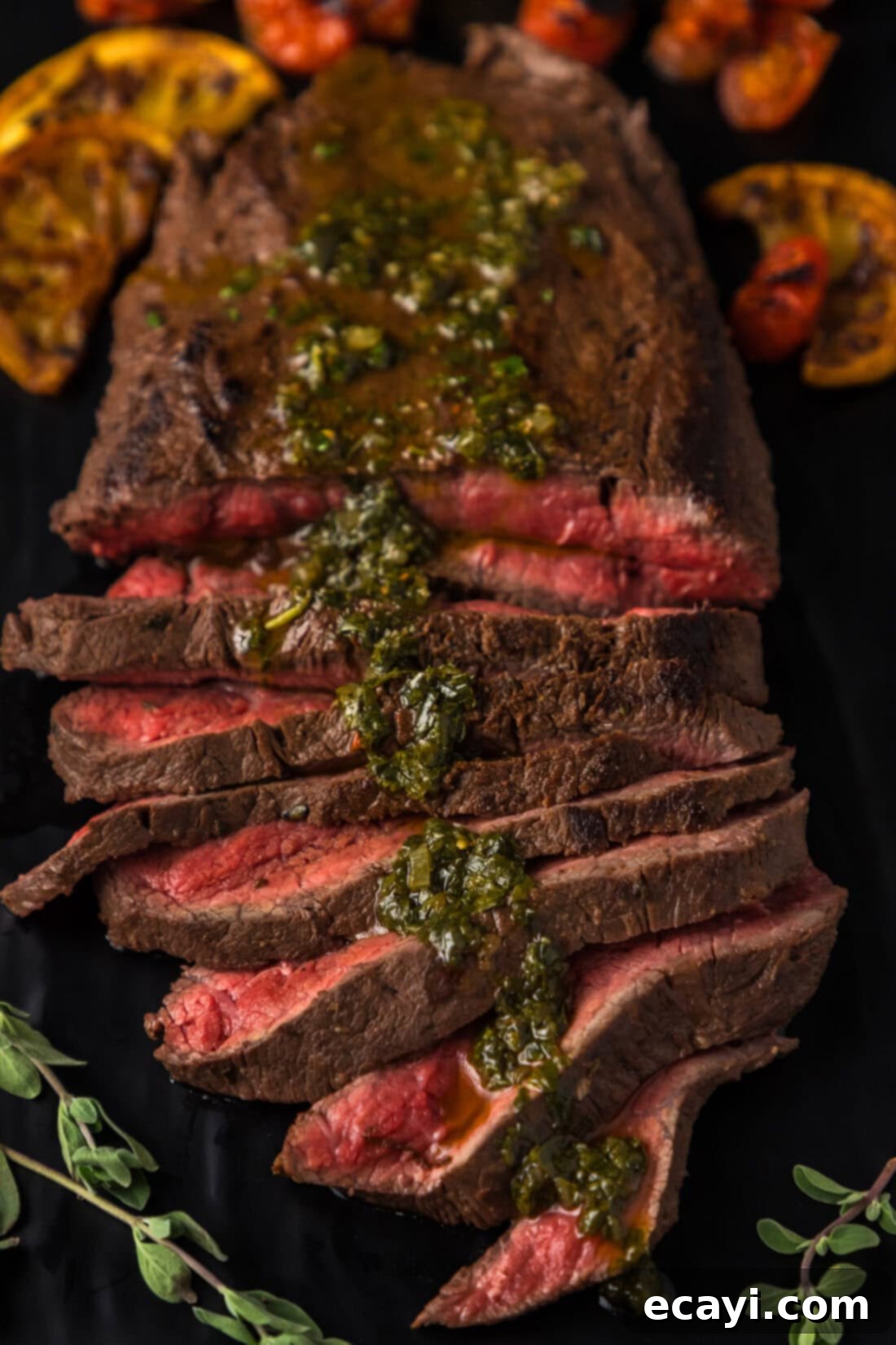 The Butcher's Secret Steak 2 Sliced Flat Iron Steak topped with Chimichurri