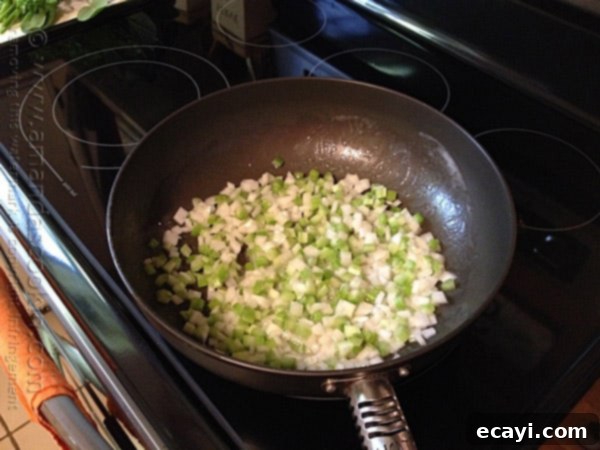Aromatic Herb Stuffing 5 Chopped onion and celery in a large skillet.