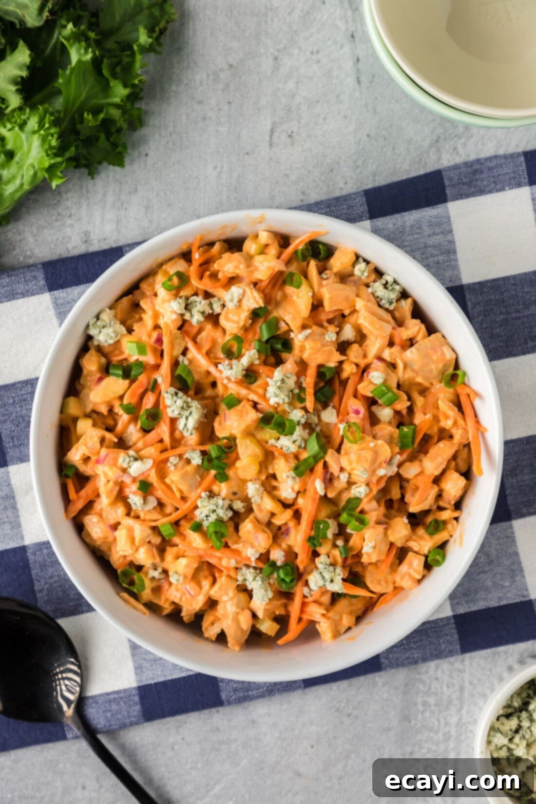 Fiery Buffalo Chicken Bowl 3 Close-up of a bowl filled with vibrant Buffalo Chicken Salad