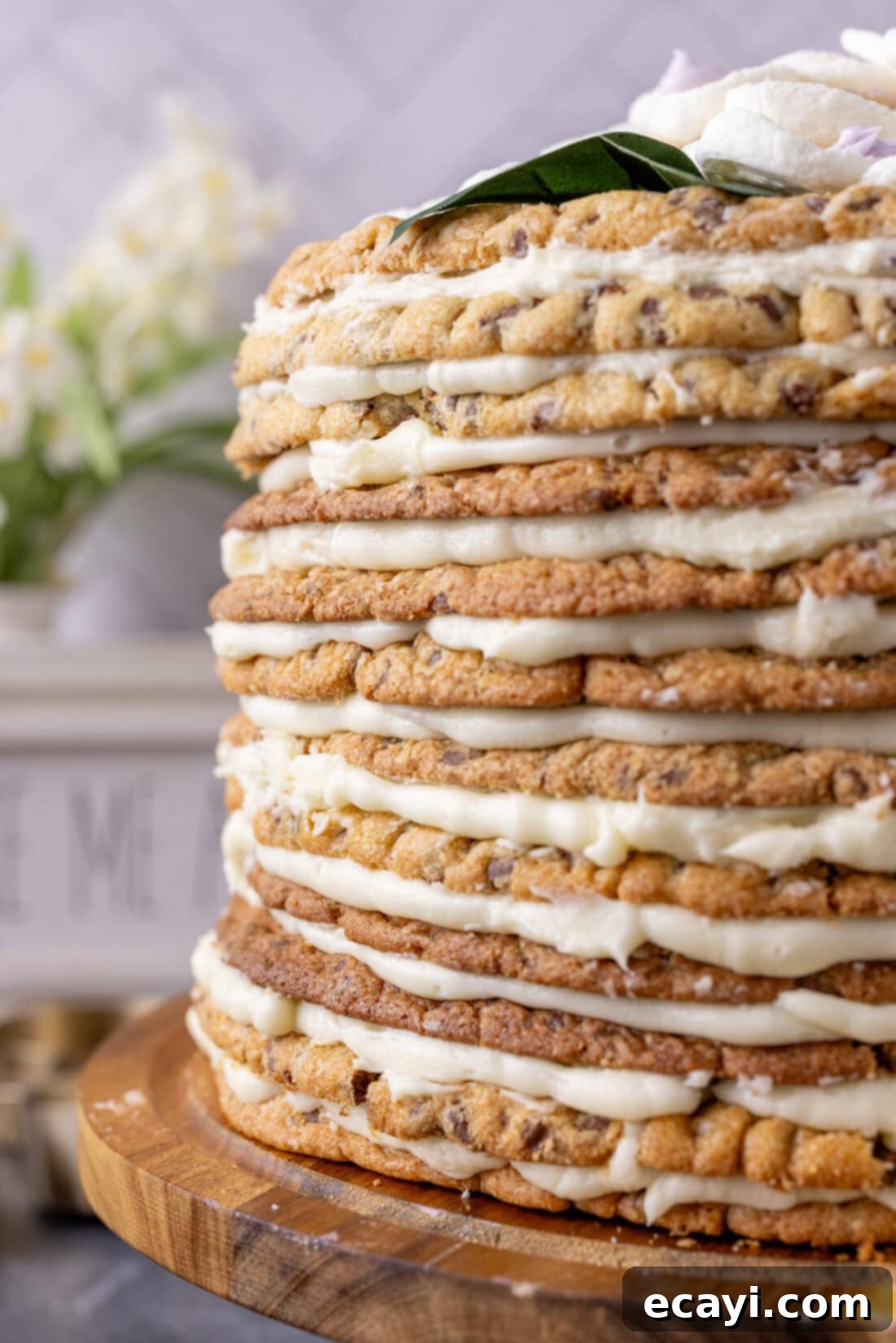 Chocolate Chip Cookie Mountain 3 Close up photo of a Chocolate Chip Cookie Tower