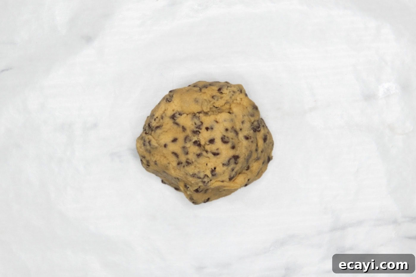 Chocolate Chip Cookie Mountain 6 chocolate chip cookie dough ball in parchment paper