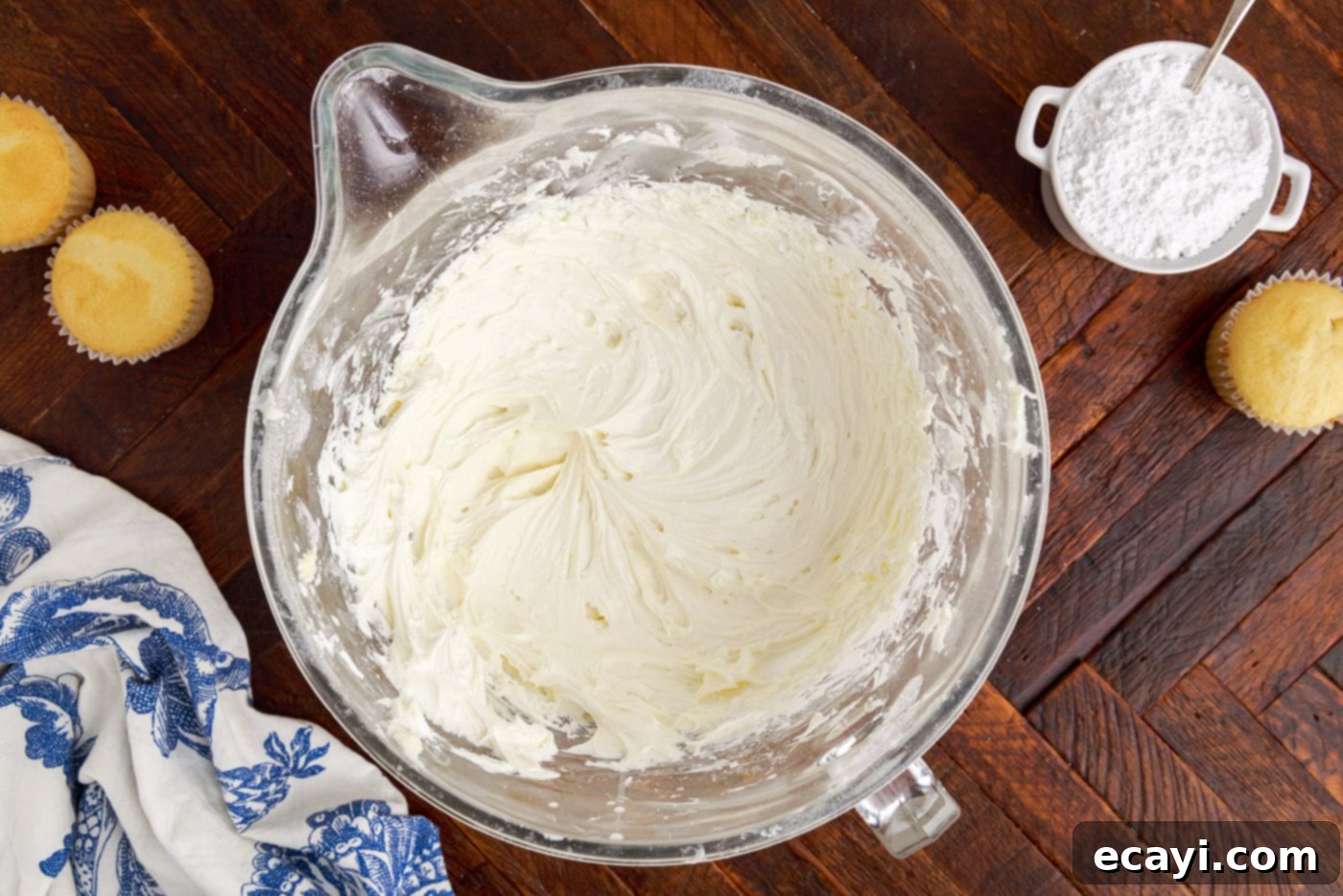 Chocolate Chip Cookie Mountain 10 vanilla buttercream frosting in a mixing bowl