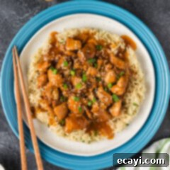 Bourbon Glazed Instant Pot Chicken 9 Close-up of tender Instant Pot Bourbon Chicken, showcasing its irresistible sticky glaze and vibrant garnish.