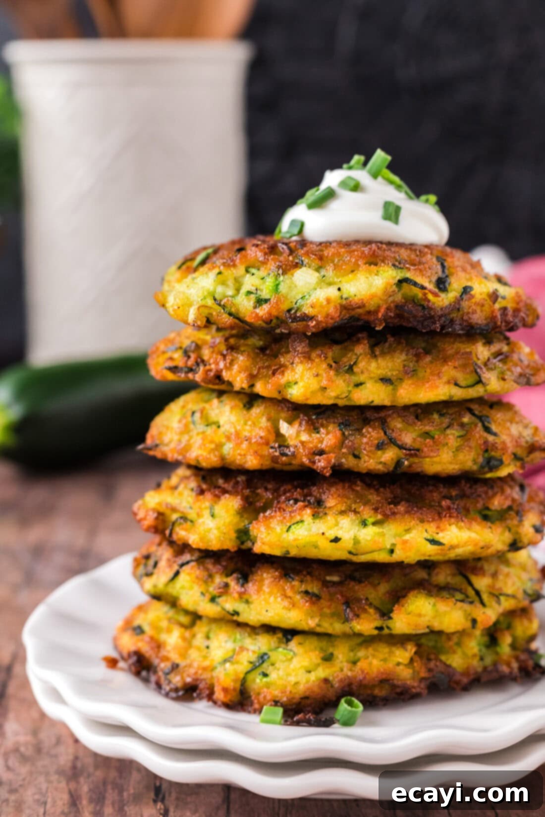 Crispy Zucchini Delights 2 Close up photo of a stack of Zucchini Fritters