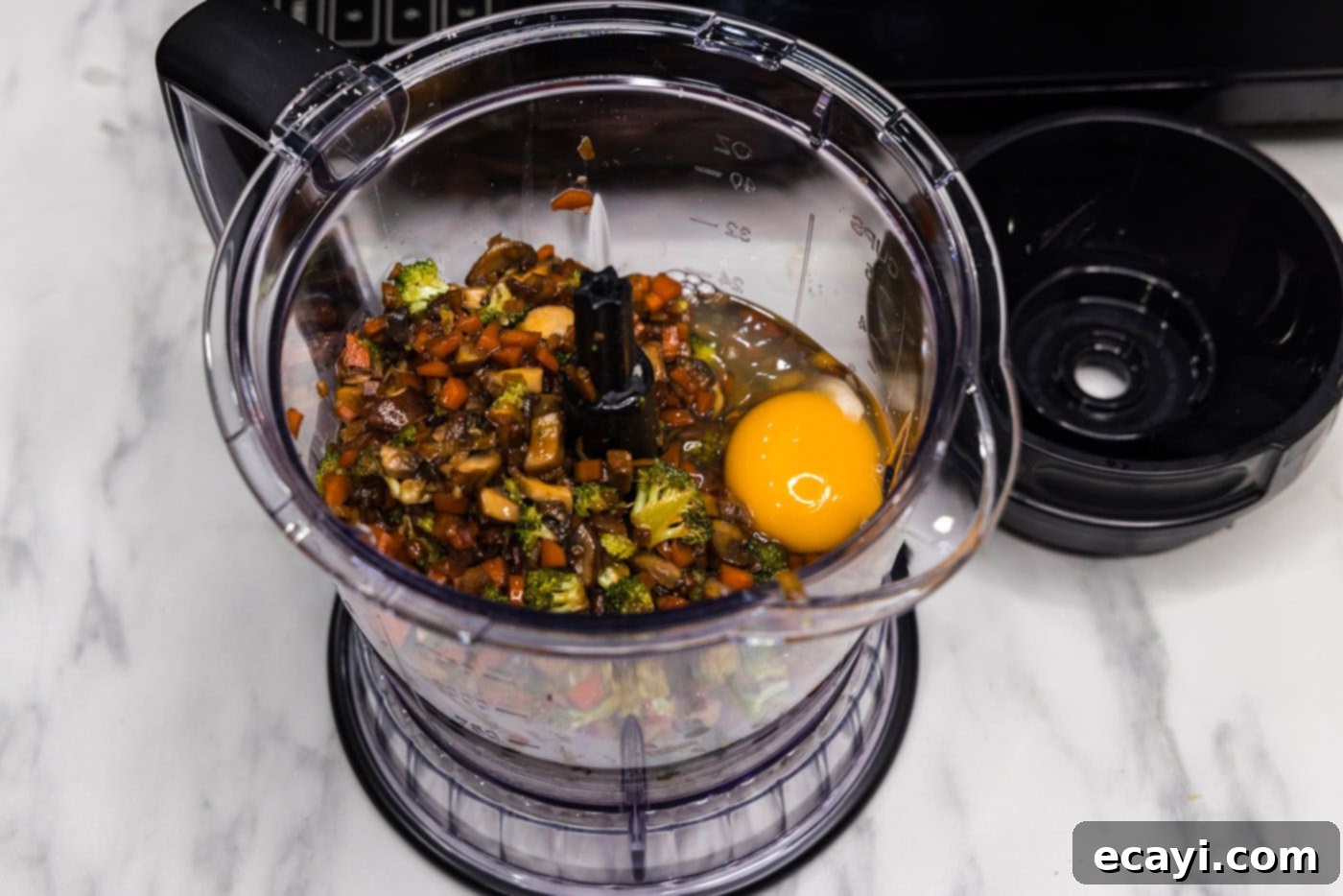 Plant-Based Burgers 10 eggs and vegetable mixture in a food processor