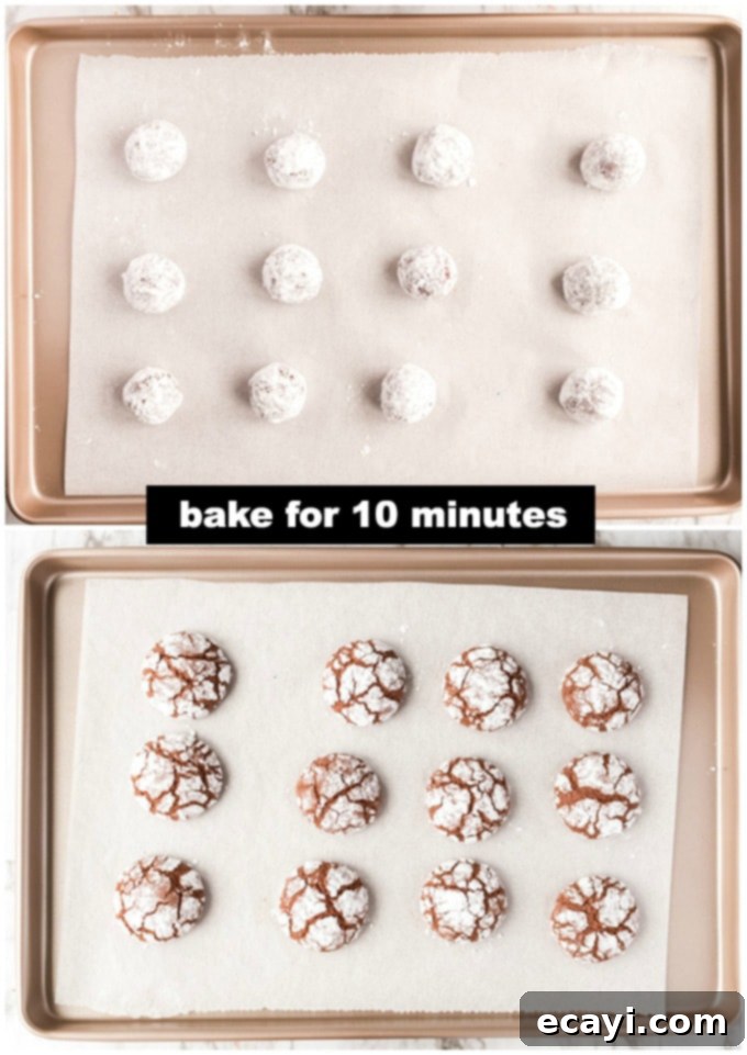 Fudgy Snowdrift Delights 6 cookies on a baking sheet