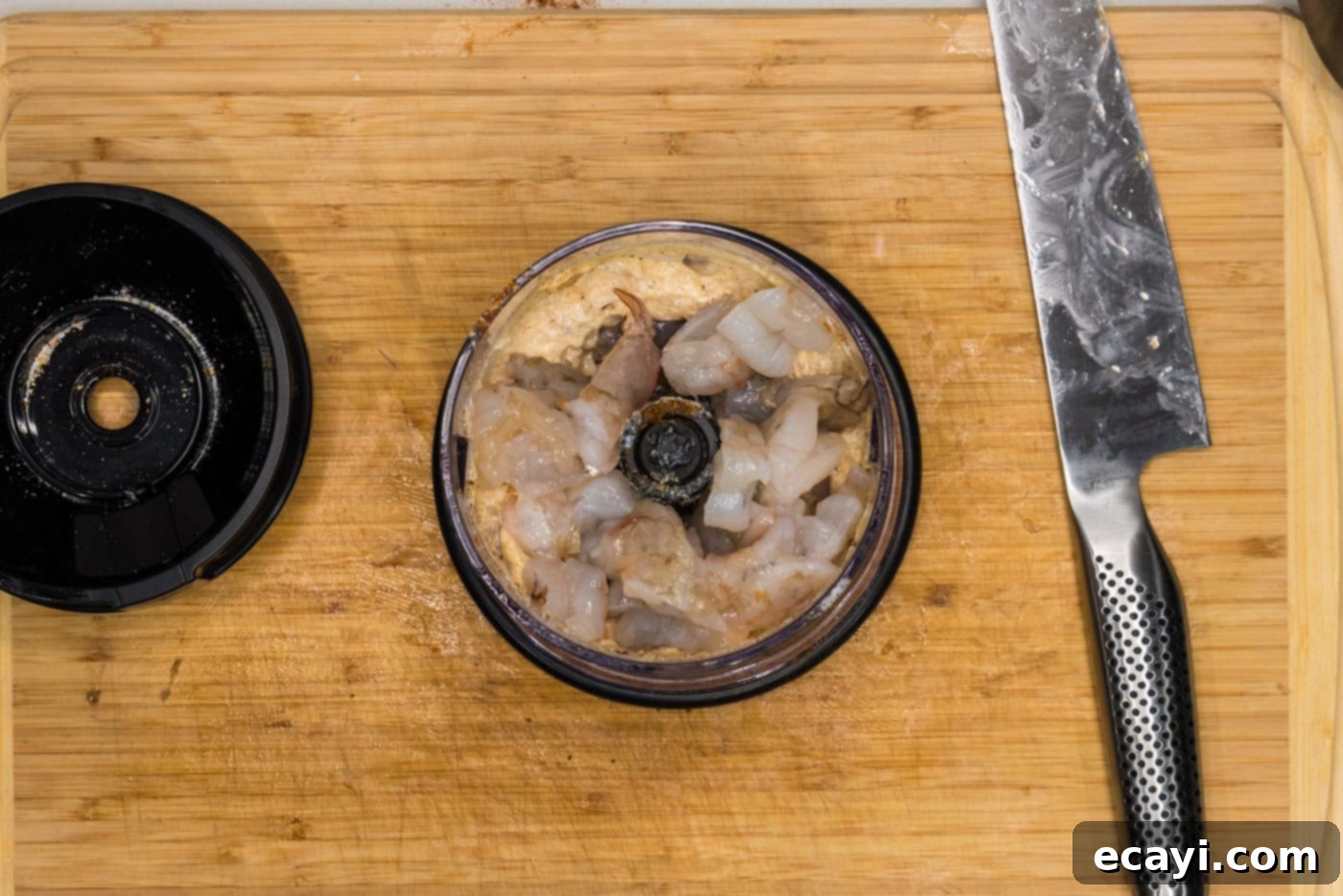 Zesty Shrimp Burger 8 More raw shrimp added to the blended mixture in a mini chopper, prior to final blending.