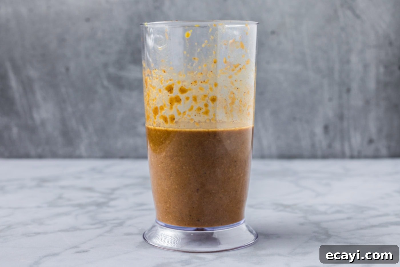 Signature Bourbon Marinade 6 blended bourbon marinade in an immersion blender bottle