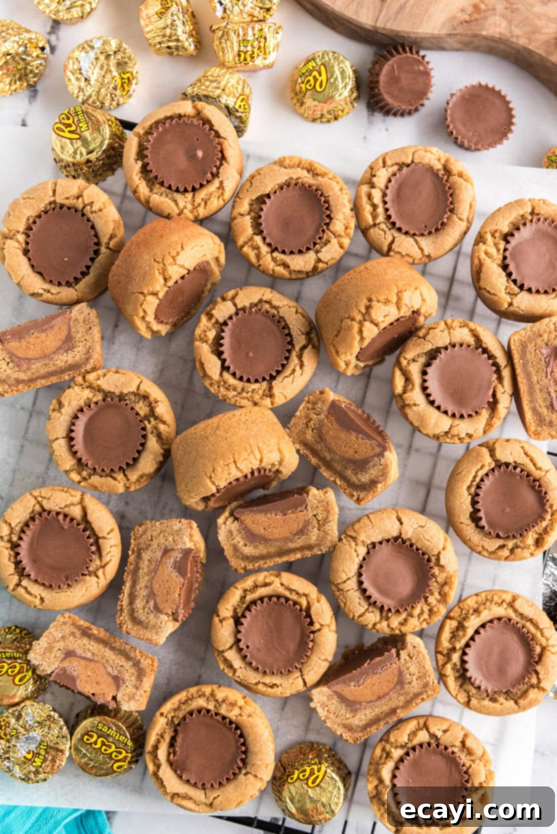 Reese's Peanut Butter Cup Stuffed Cookies 2 Reese’s Peanut Butter Cup Cookies on a wire rack