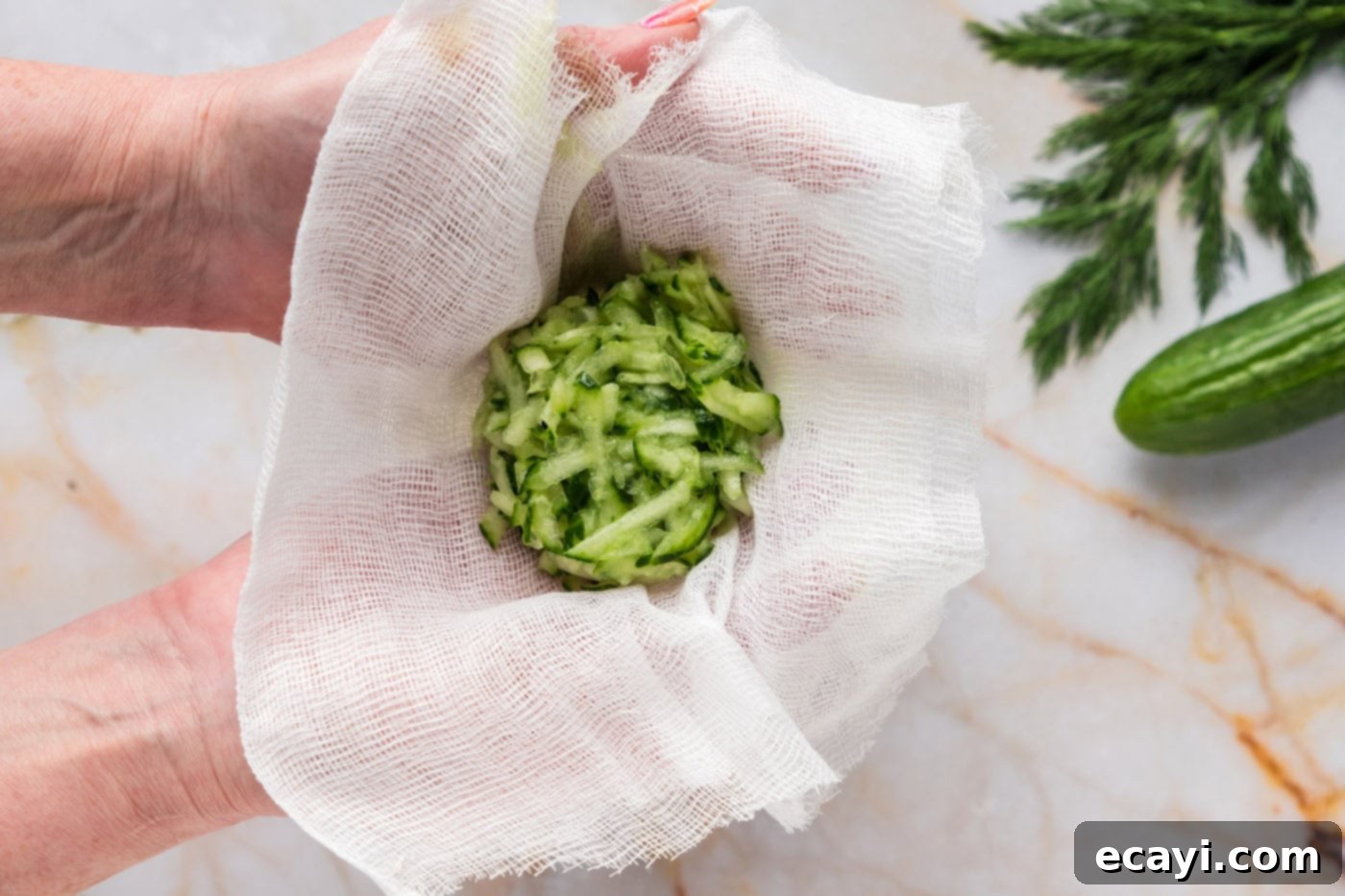 Classic Tzatziki Dip 5 shredded cucumber in a cheesecloth