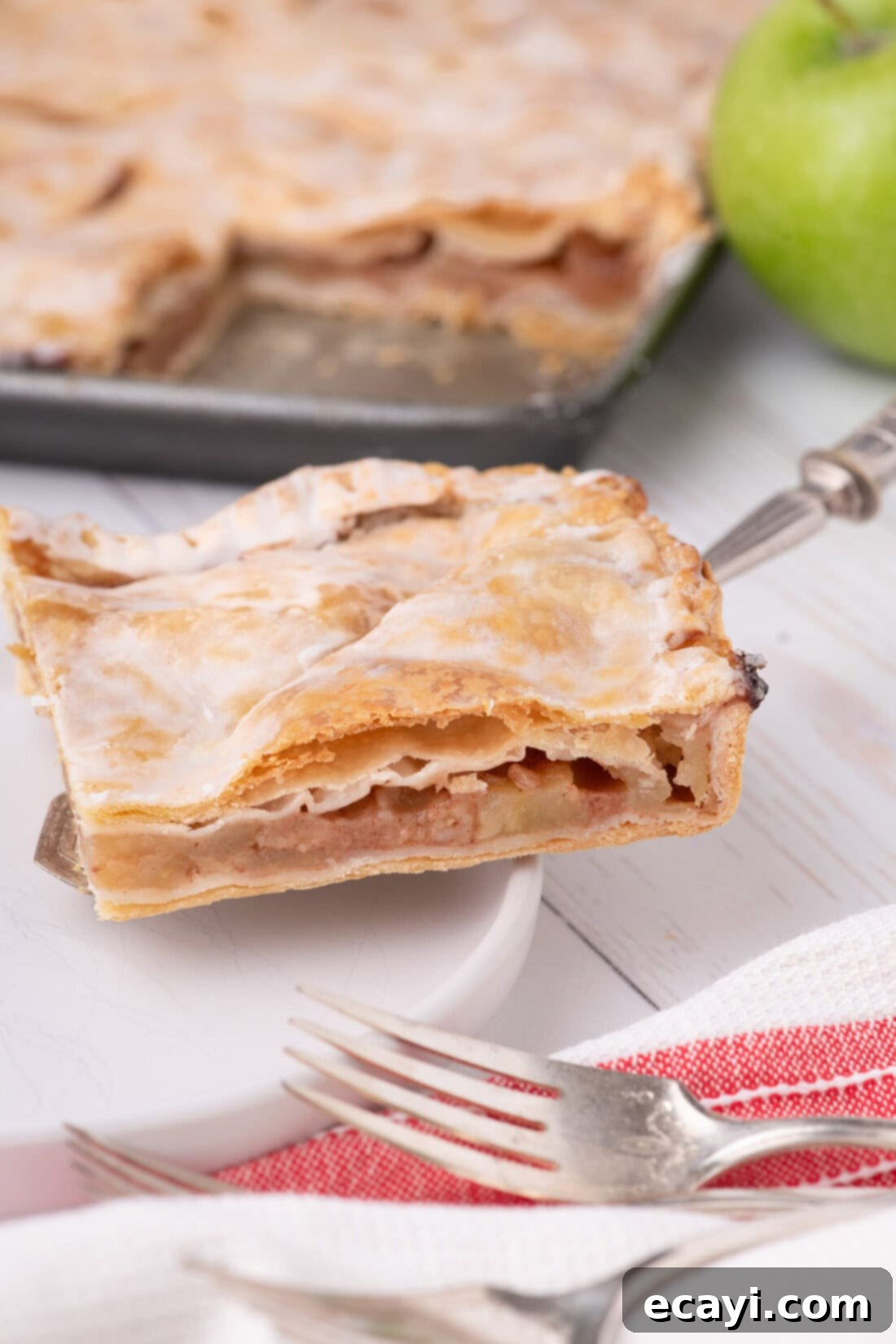 Sheet Pan Apple Pie 3 Slice of Apple Slab Pie on a plate