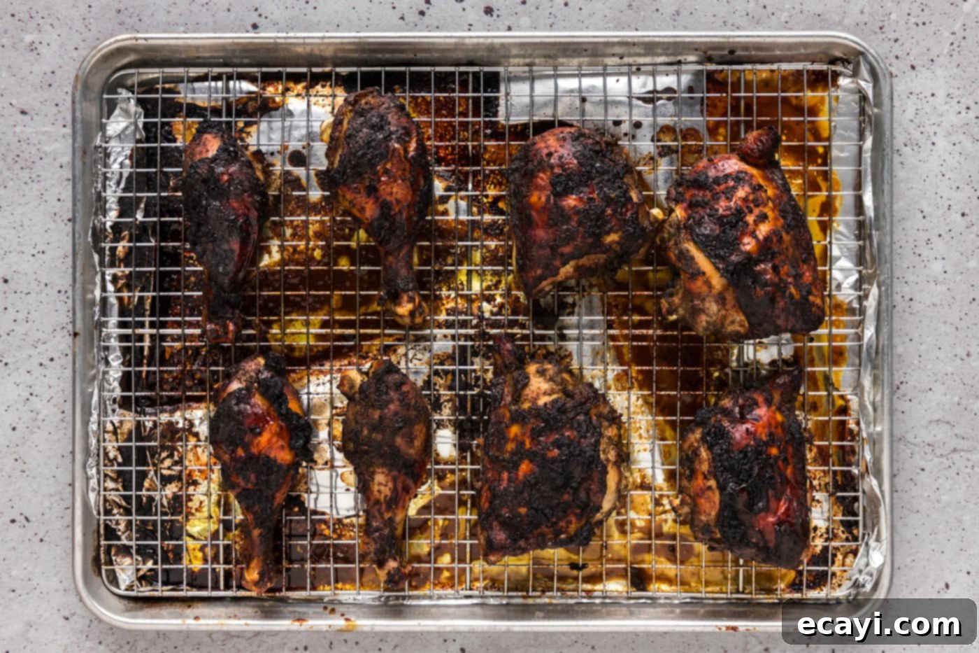 Caribbean Jerk Chicken 9 baked jerk chicken on a baking sheet