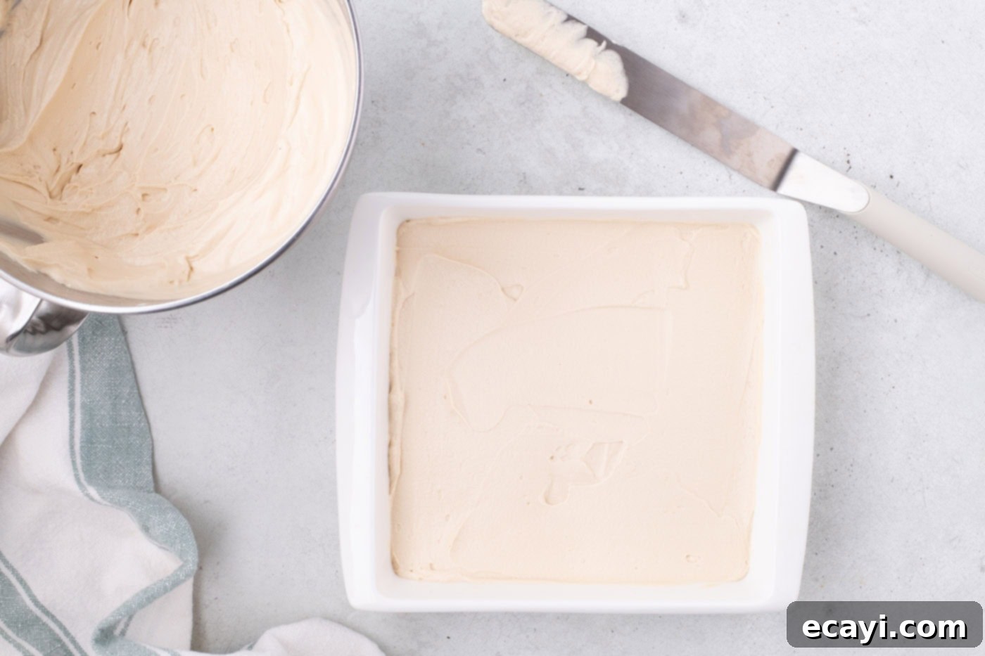 No-Bake Biscoff Bliss 11 Biscoff cream cheese mixture in a baking dish