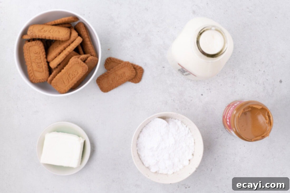 No-Bake Biscoff Bliss 4 Ingredients for Biscoff Icebox Cake laid out on a table
