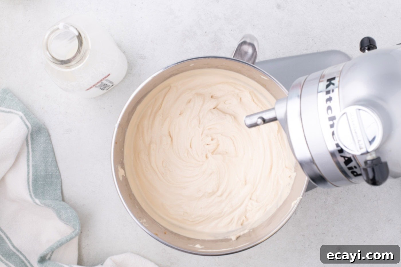 No-Bake Biscoff Bliss 8 whipped cream cookie butter mixture in a stand mixer bowl