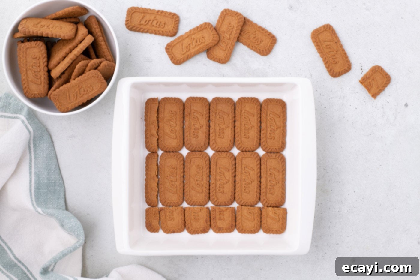 No-Bake Biscoff Bliss 9 Biscoff cookies layered in a baking dish