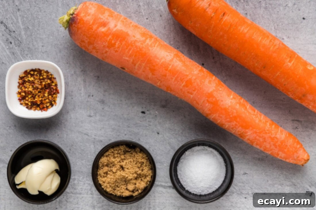 Golden Carrot Crush 4 Ingredients for Smashed Carrots: large carrots, butter, brown sugar, salt, and red pepper flakes