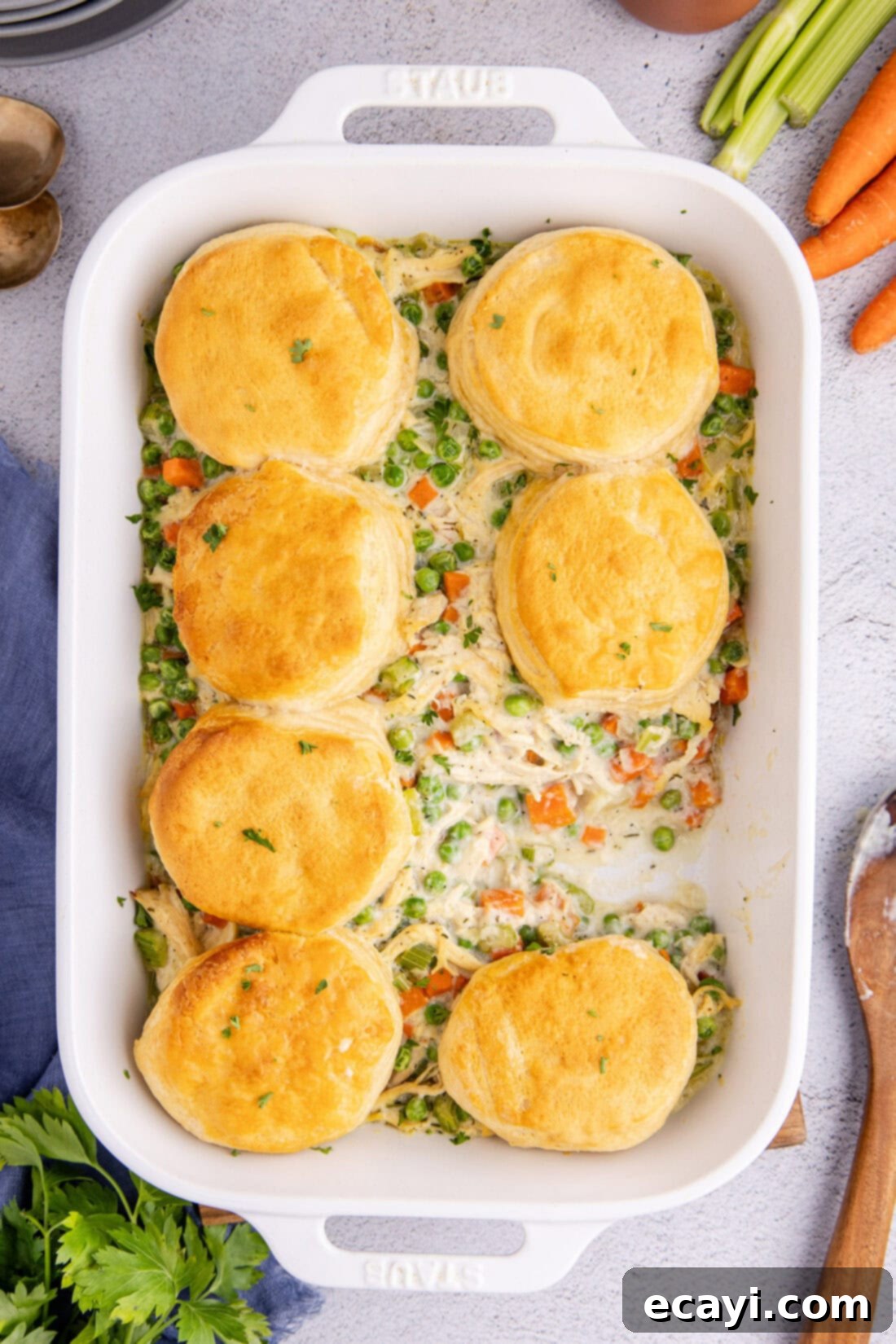 Hearty Chicken Pot Pie Casserole 2 Dish of Chicken Pot Pie Casserole with a serving removed
