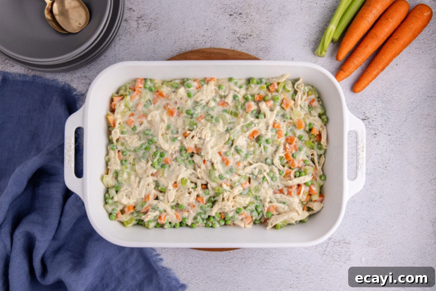 Hearty Chicken Pot Pie Casserole 10 chicken pot pie filling in a casserole dish
