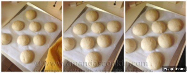 Soft and Fluffy Homemade Burger Buns 7 Time-lapse photography showing homemade hamburger buns rising steadily over 10-minute intervals.
