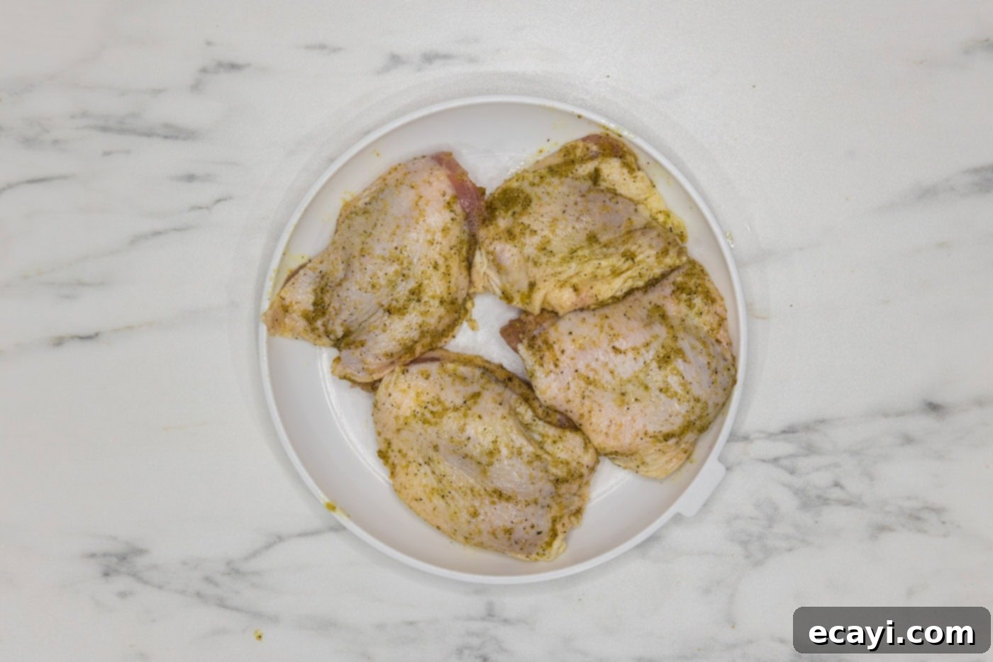 Crispy Skillet Chicken Thighs 5 chicken thighs with seasoning rub