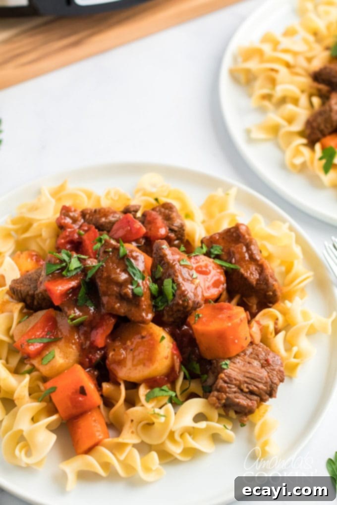 Hearty Slow Cooker Hungarian Goulash with Noodles 14 plate of Hungarian goulash over egg noodles