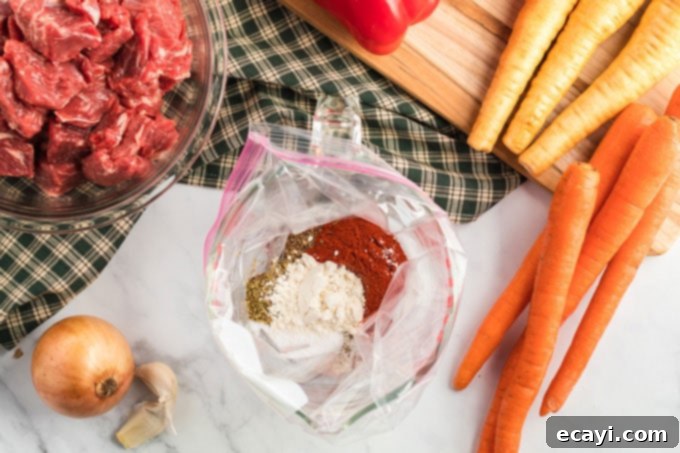 Hearty Slow Cooker Hungarian Goulash with Noodles 5 ingredients for hungarian goulash in a bag