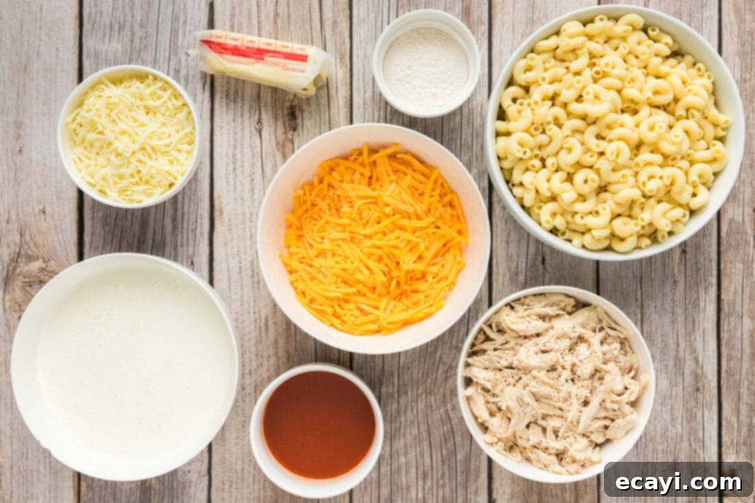 Buffalo Mac Bliss 4 Ingredients for Buffalo Chicken Mac and Cheese