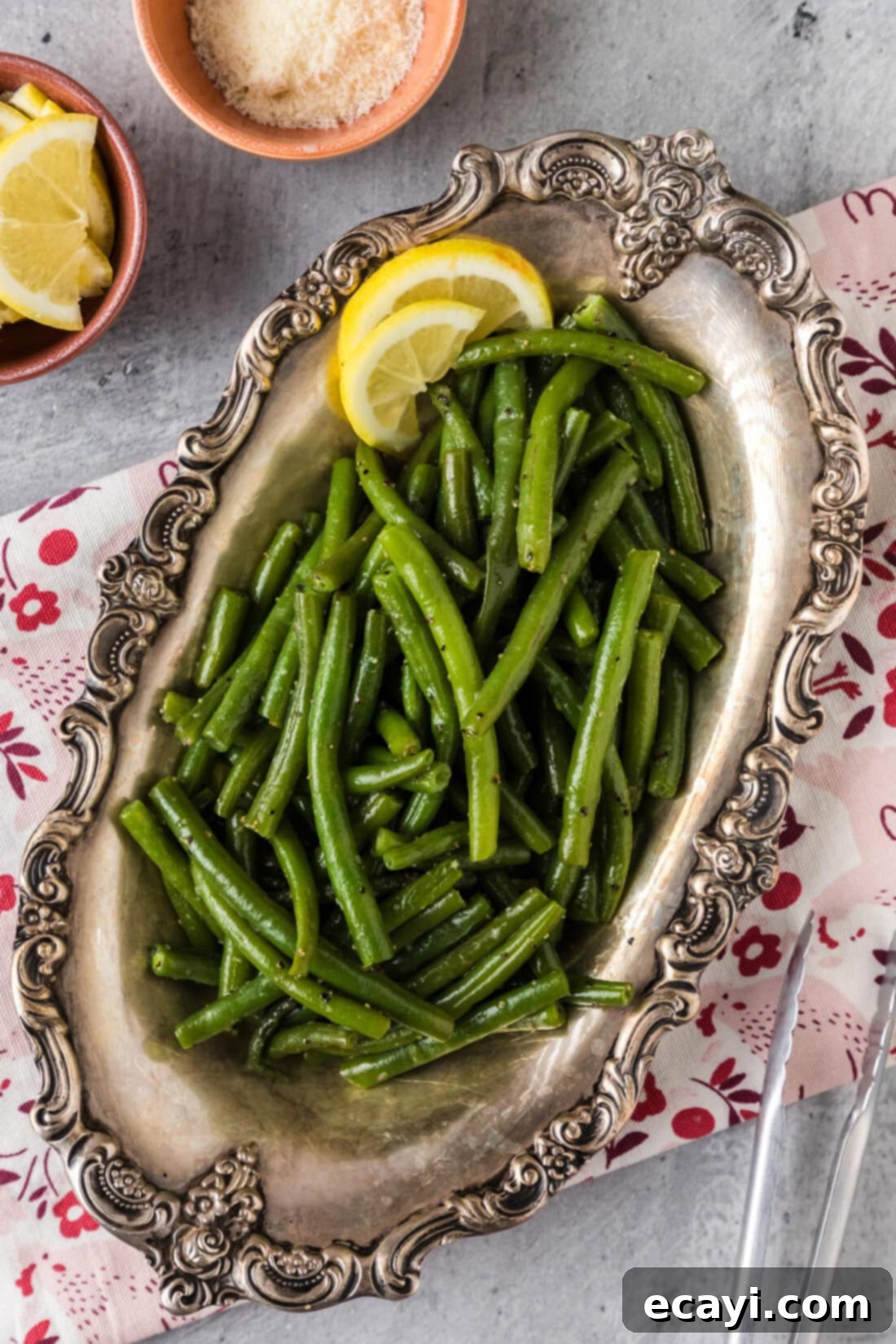 Perfect Instant Pot Green Beans 3 Instant Pot Green Beans served in a sleek metal platter, ready to be enjoyed