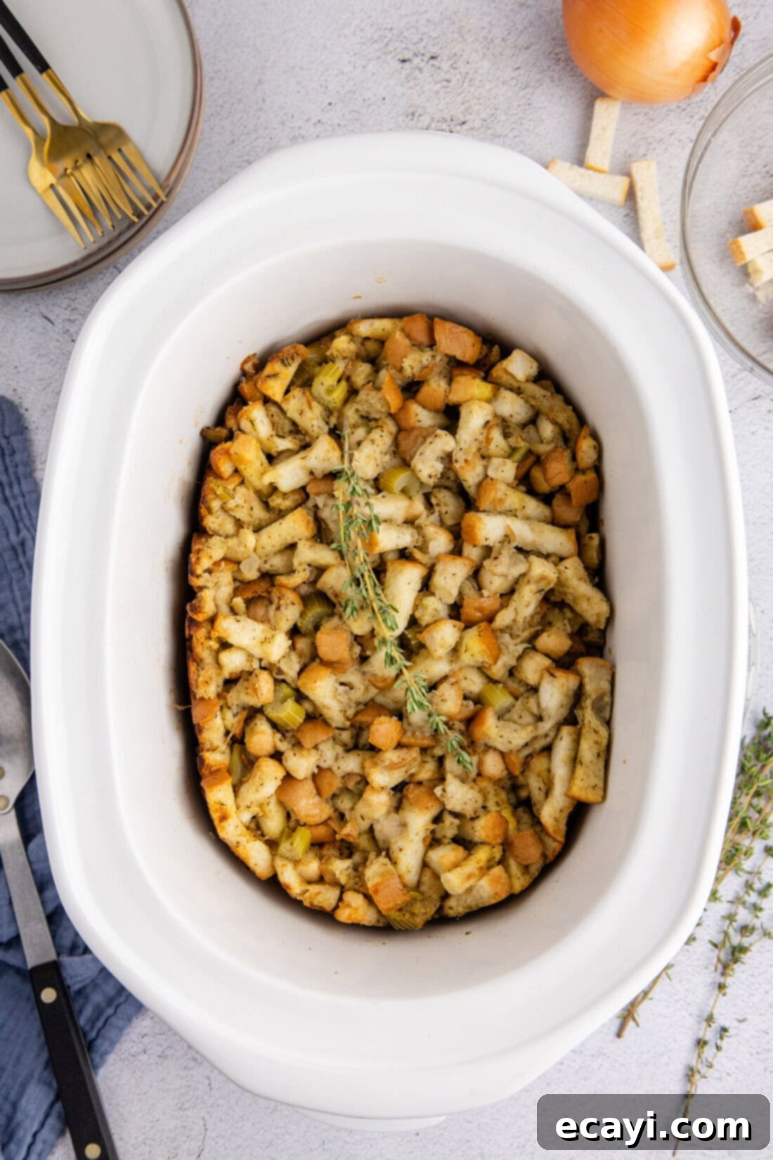 Easy Crockpot Stuffing 3 Crockpot Stuffing cooking in a slow cooker