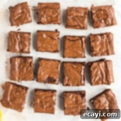 Decadent Fudge Brownies 2 cut fudge brownie squares