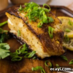 Crisp Skin Pan Seared Chilean Sea Bass 12 Close up photo of Pan Seared Chilean Sea Bass on a plate