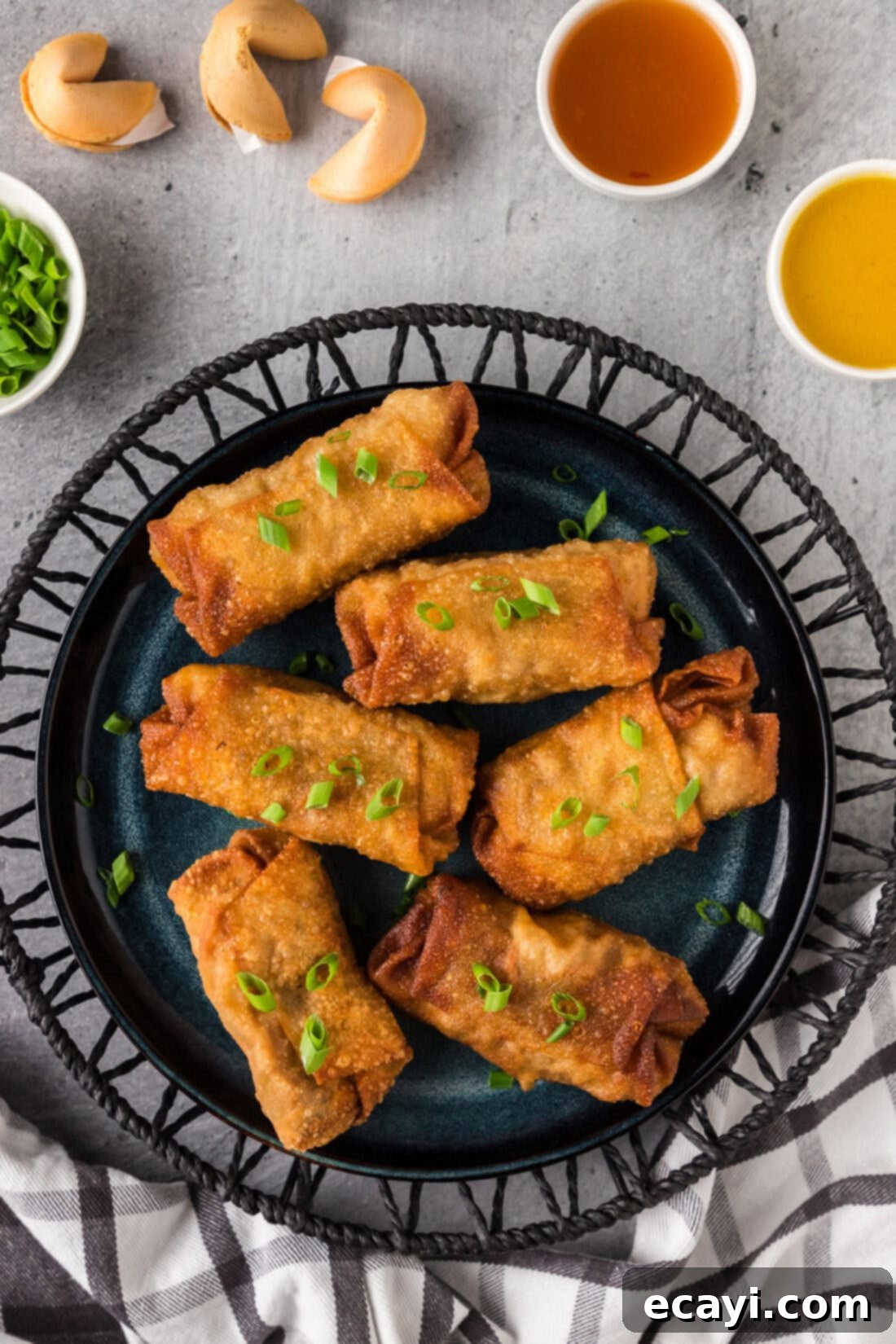 Prawn Spring Rolls 13 Plate of freshly fried Shrimp Egg Rolls with dipping sauce