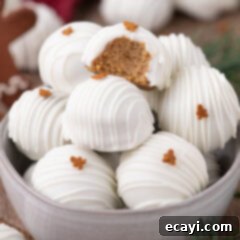 Gingerbread Oreo Bliss Bites 12 Bowl of Gingerbread Oreo Truffles with a bite taken out of one, inviting you to taste