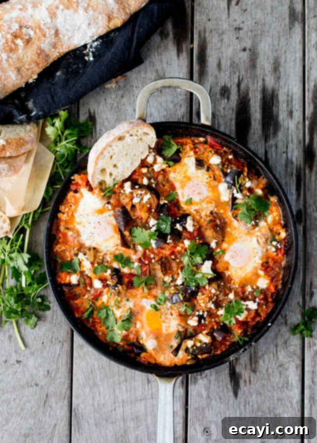 Orchard Peach and Wild Blackberry Pie with Olive Oil Gelato 3 Hearty Roasted Eggplant Shakshuka with poached eggs
