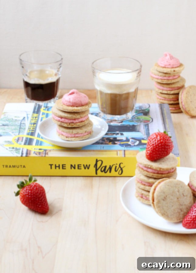 Roasted Strawberry Cloud Hazelnut Shortbread 5 Hazelnut Shortbread Cookies with Roasted Strawberry Buttercream + The New Paris book review // FoodNouveau.com