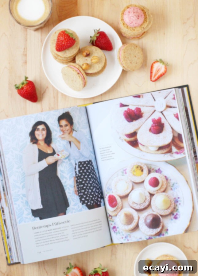Roasted Strawberry Cloud Hazelnut Shortbread 6 Hazelnut Shortbread Cookies with Roasted Strawberry Buttercream + The New Paris book review // FoodNouveau.com