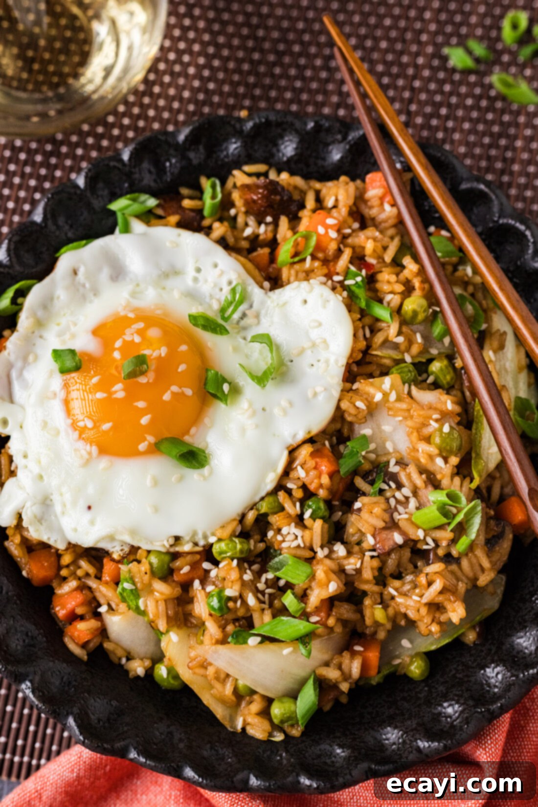 Savory Korean Fried Rice 2 Close up photo of a bowl of Korean Fried Rice, showcasing its vibrant colors and texture