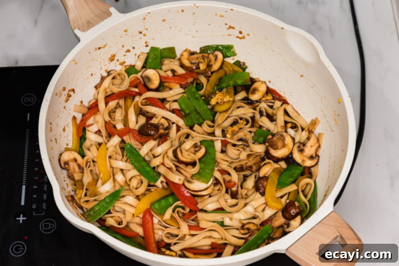 Savory Vegetable Lo Mein 10 Finished vegetable lo mein in a skillet, tossed and ready to serve