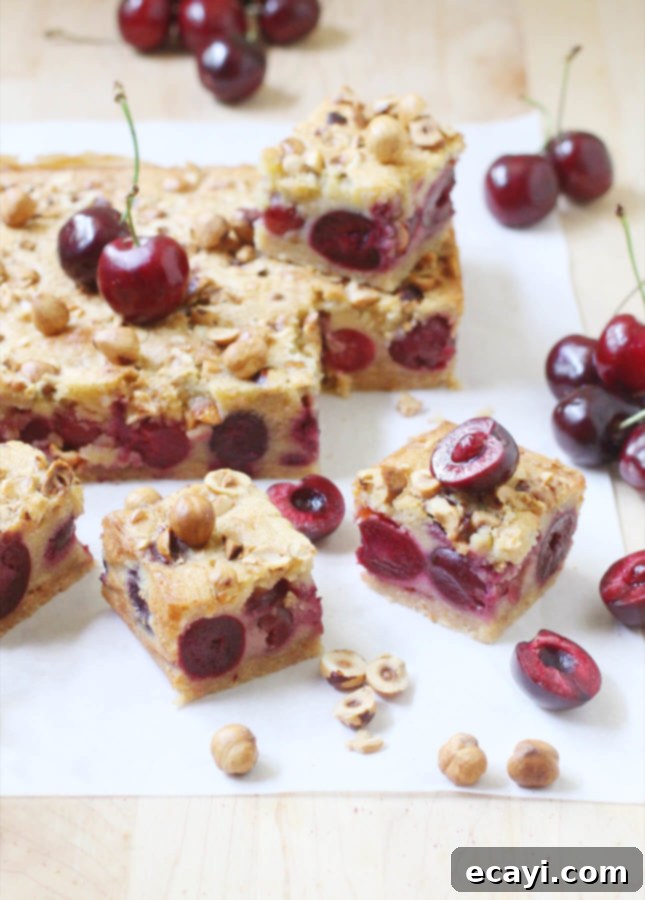 Brown Butter Hazelnut Cherry Custard Bars 6 A celebration of all good things about summer, in bar form: Brown Butter, Hazelnut, and Cherry Clafoutis Bars // FoodNouveau.com