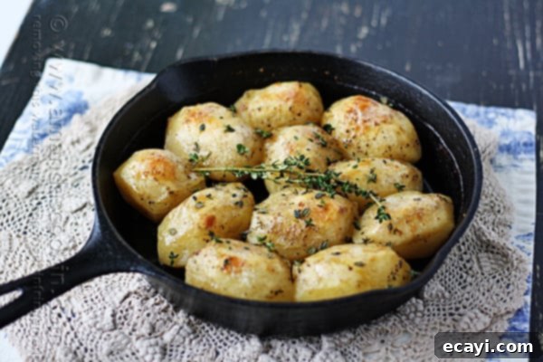 Crispy Cast Iron Roast Potatoes 4 Roasting potatoes in a heavy-duty cast iron skillet for even cooking and superior crispness, a hallmark of great potato recipes.